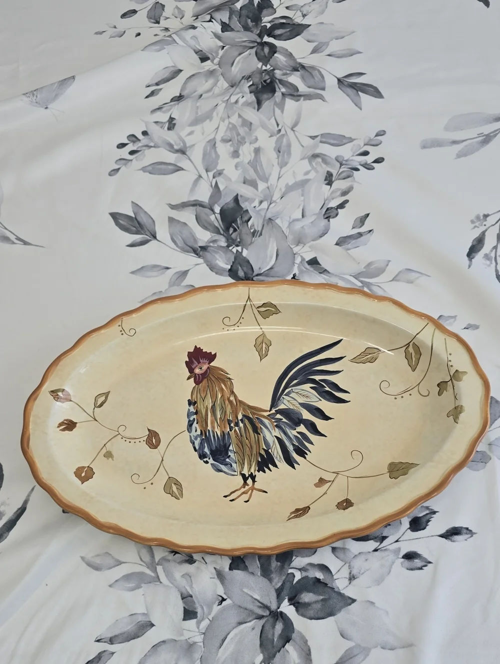 Whole Home Canterbury Rooster Oval Platter Ceramic 13.75